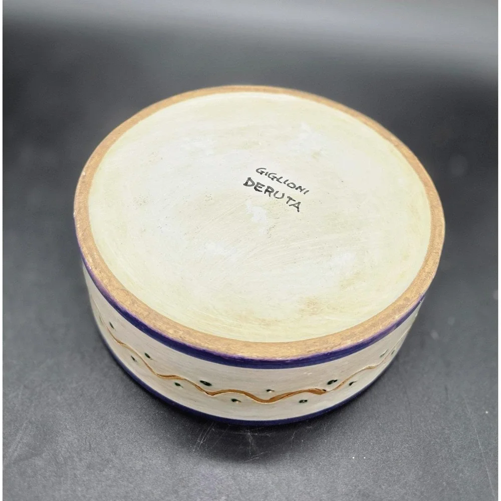 Vintage Giglioni Deruta Italian Pottery Lidded Trinket Box Round Hand Painted